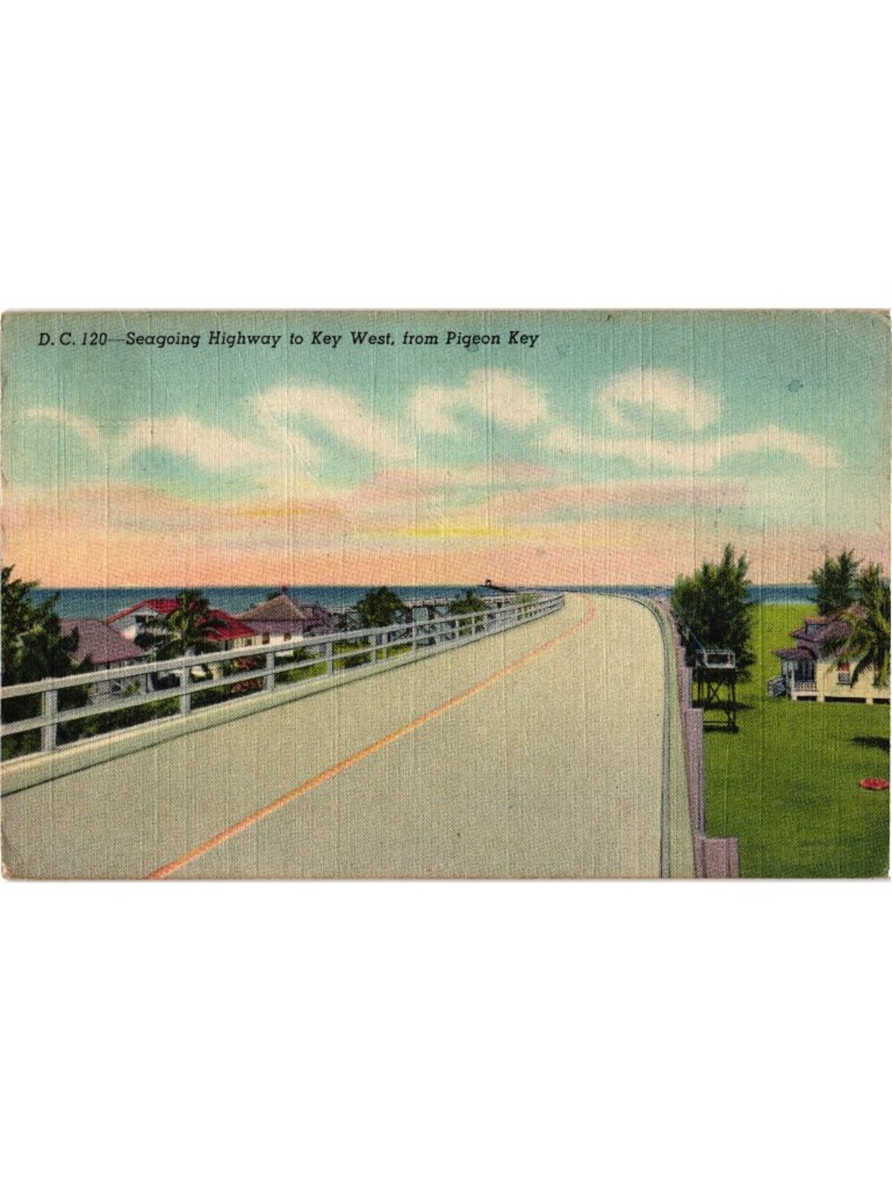 Seagoing Highway To Key West Pigeon Key 1946 Linen Postcard Scenic Landmark